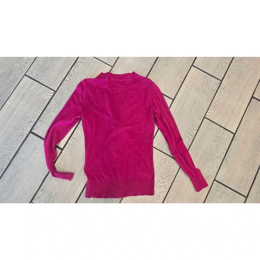 Tory Burch Simone Cardigan Magenta Pink Cotton Gold Logo Button Sweater XS
